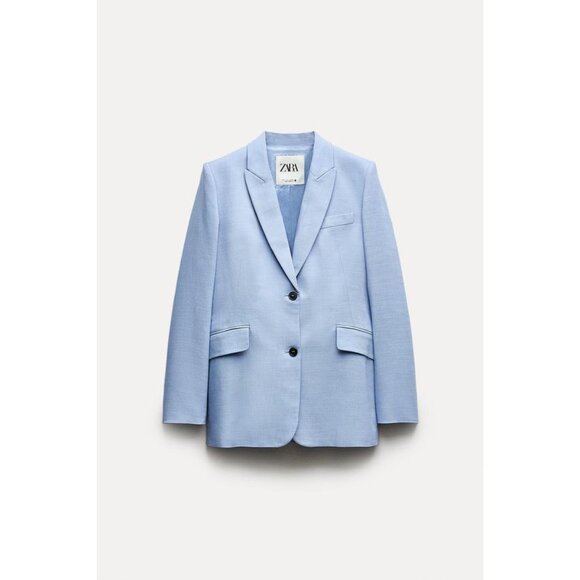 NWT ZARA ZW COLLECTION LIGHT BLUE BUTTONED TAILORED JACKET, SIZE: Small - Picture 5 of 13